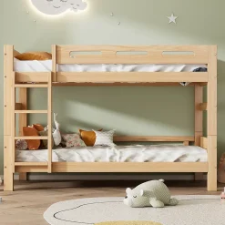 Redom Lit superposé 90x200 cm séparable en 2 lits simples, structure bois massif naturel, montage facile*Enfant Lit Enfant