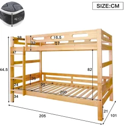 Redom Lit superposé 90x200 cm séparable en 2 lits simples, structure bois massif naturel, montage facile*Enfant Lit Enfant