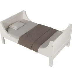 Lit superposé 90x200 cm séparables avec échelle amovible et design luge en bois et métal, blanc><noscript><img width=