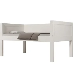 Lit superposé 90x200 cm séparables avec échelle amovible et design luge en bois et métal, blanc><noscript><img width=