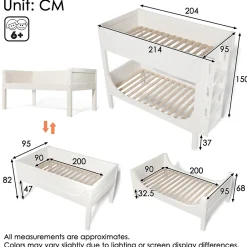 Lit superposé 90x200 cm séparables avec échelle amovible et design luge en bois et métal, blanc><noscript><img width=