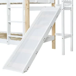 Fortuna lai Lit superposé 90x200 cm, toboggan, échelle 3 marches, sécurité, cadre bois blanc,naturel*Enfant Lit Enfant