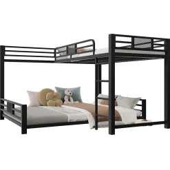 Okwish Lit Superposé 90x200 cm/140x200 cm - Lit en L pour 2 Enfants avec Échelle et Rangement, Sans Matelas, en Métal, Noir*Enfant Lit Enfant