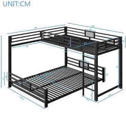 Okwish Lit Superposé 90x200 cm/140x200 cm - Lit en L pour 2 Enfants avec Échelle et Rangement, Sans Matelas, en Métal, Noir*Enfant Lit Enfant