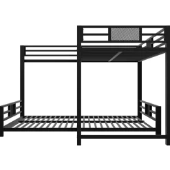 Okwish Lit Superposé 90x200 cm/140x200 cm - Lit en L pour 2 Enfants avec Échelle et Rangement, Sans Matelas, en Métal, Noir*Enfant Lit Enfant