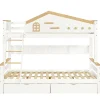 ProximaX Lit superposé 90x200 et 140x200 cm en pin et MDF blanc avec barrières, 2 tiroirs, échelle 4 marches et étagères ouvertes*Enfant Lit Enfant