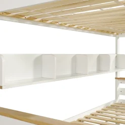ProximaX Lit superposé 90x200 et 140x200 cm en pin et MDF blanc avec barrières, 2 tiroirs, échelle 4 marches et étagères ouvertes*Enfant Lit Enfant