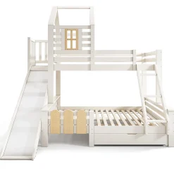 Lit superposé 90x200 et 140x200cm, lit mezzanine pour enfant avec tiroir, toboggan et échelle, design cabane>Blackcolors Best