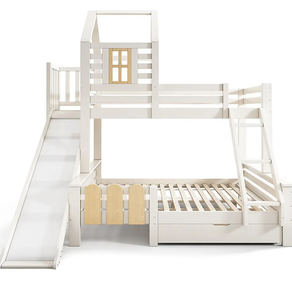 Lit superposé 90x200 et 140x200cm, lit mezzanine pour enfant avec tiroir, toboggan et échelle, design cabane>Blackcolors Best
