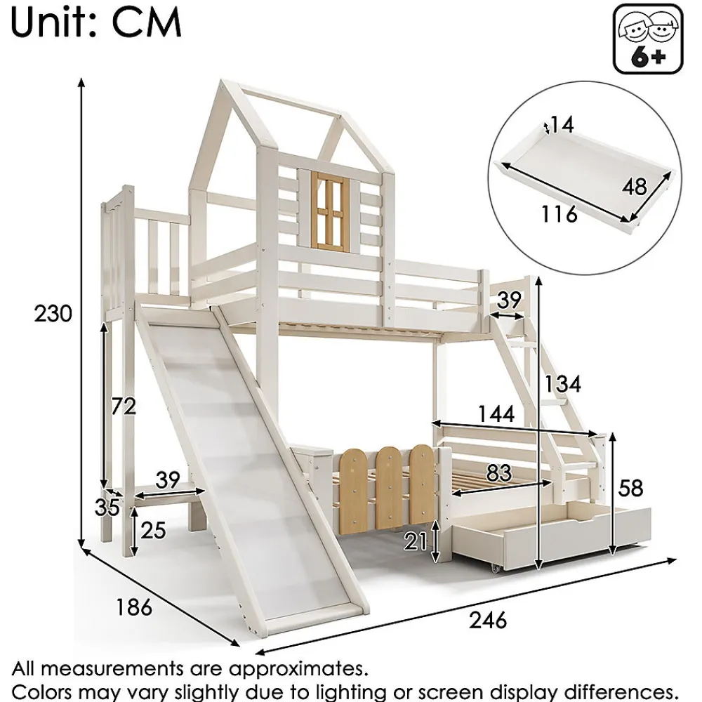 Lit superposé 90x200 et 140x200cm, lit mezzanine pour enfant avec tiroir, toboggan et échelle, design cabane>Blackcolors Best