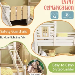 Lit superposé 90x200 et 140x200cm, lit mezzanine pour enfant avec tiroir, toboggan et échelle, design cabane><noscript><img width=