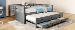 Simple Life Lit superposé 90x200cm avec lit gigogne et 3 tiroirs, pin MDF, pour enfants, sans matelas, gris*Enfant Lit Enfant