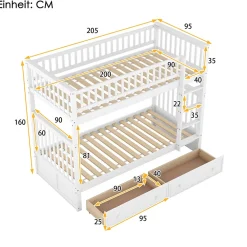 ProximaX Lit superposé 90x200cm pour enfants avec tiroirs, convertible, fonctionnel, blanc, Lit cabriolet pratique et gain de place*Enfant Lit Enfant