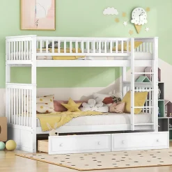 ProximaX Lit superposé 90x200cm pour enfants avec tiroirs, convertible, fonctionnel, blanc, Lit cabriolet pratique et gain de place*Enfant Lit Enfant