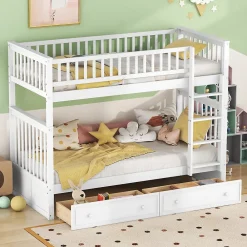 ProximaX Lit superposé 90x200cm pour enfants avec tiroirs, convertible, fonctionnel, blanc, Lit cabriolet pratique et gain de place*Enfant Lit Enfant