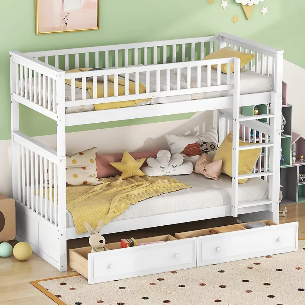 ProximaX Lit superposé 90x200cm pour enfants avec tiroirs, convertible, fonctionnel, blanc, Lit cabriolet pratique et gain de place*Enfant Lit Enfant