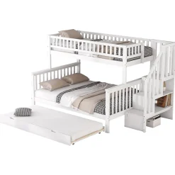 Redom Lit superposé 90x200/140x200 avec sommiers inclus et tiroir gigogne, échelle à rangements, en pin massif blanc*Enfant Lit Enfant