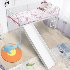Lit Superpose avec Echelle et Toboggan Amovible Cadre de Lit pour Enfant avec Cloture de Securite>Giantex Discount