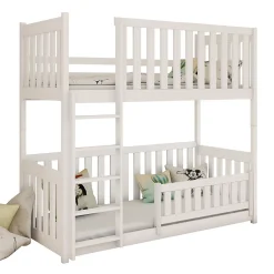 Petits-Meubles Lit superpose 90x200 au sol sommiers inclus Gabin Blanc*Enfant Lit Enfant