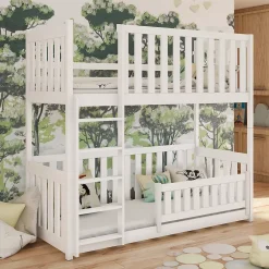 Petits-Meubles Lit superpose 90x200 au sol sommiers inclus Gabin Blanc*Enfant Lit Enfant