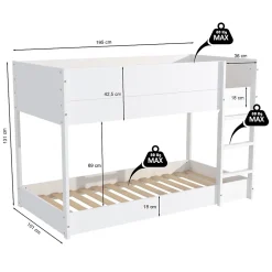 Weber Industries LIT SUPERPOSE 90x190 BOB + 2 SOMMIERS / Blanc*Enfant Lit Enfant