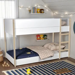 LIT SUPERPOSE 90x190 BOB + 2 SOMMIERS / Blanc et Bois clair><noscript><img width=