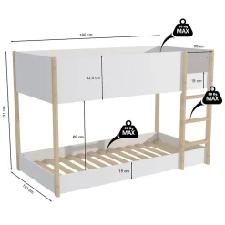LIT SUPERPOSE 90x190 BOB + 2 SOMMIERS / Blanc et Bois clair><noscript><img width=