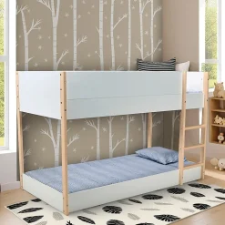 LIT SUPERPOSE 90x190 BOB + 2 SOMMIERS / Blanc et Bois clair><noscript><img width=