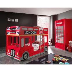 Lit superpose 90x200 Bus Londonien sommier inclus Vipack Car Beds - Rouge><noscript><img width=