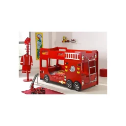 Petits-Meubles Lit superpose 90x200 Camion de pompier sommier inclus Vipack Car Beds - Rouge*Enfant Lit Enfant