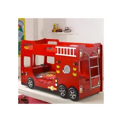 Petits-Meubles Lit superpose 90x200 Camion de pompier sommier inclus Vipack Car Beds - Rouge*Enfant Lit Enfant
