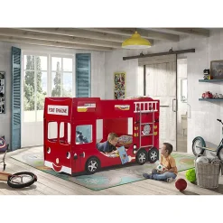 Petits-Meubles Lit superpose 90x200 Camion de pompier sommier inclus Vipack Car Beds - Rouge*Enfant Lit Enfant