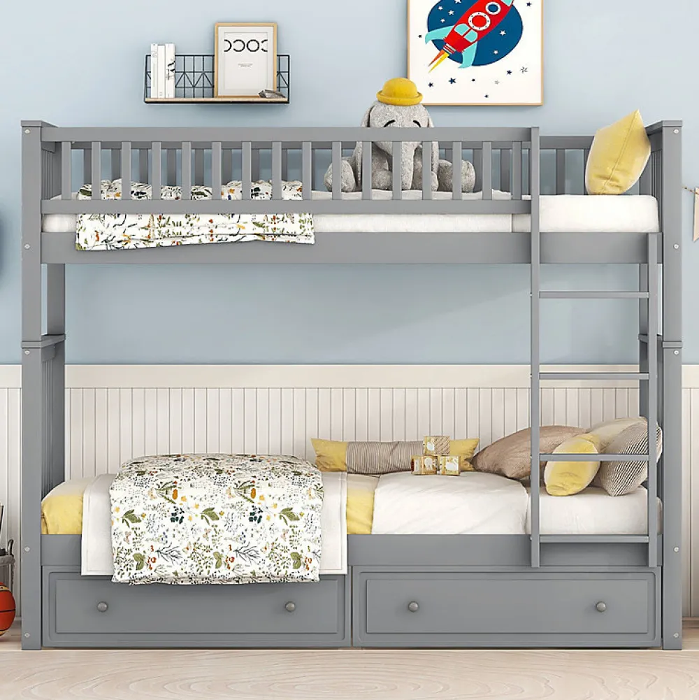 Aapaas Lit superpose 90x200 cm gris avec tiroirs et lits convertibles pour chambre enfant*Enfant Lit Enfant