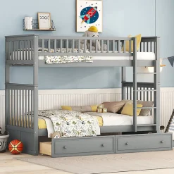 Aapaas Lit superpose 90x200 cm gris avec tiroirs et lits convertibles pour chambre enfant*Enfant Lit Enfant