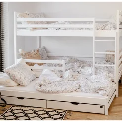 Lit superpose 90x200 sommier lit gigogne et tiroirs inclus Leo Blanc><noscript><img width=
