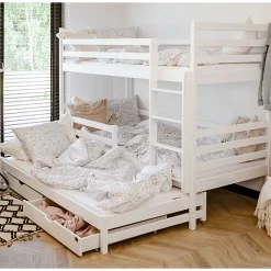 Lit superpose 90x200 sommier lit gigogne et tiroirs inclus Leo Blanc><noscript><img width=