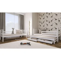 Lit superpose 90x200 sommier lit gigogne et tiroirs inclus Leo Blanc><noscript><img width=