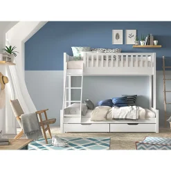 Lit superpose 90-140x200 sommiers et tiroirs inclus Vipack Scott Blanc>Petits-Meubles Online