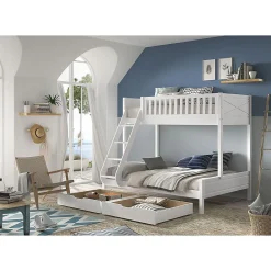 Lit superpose 90-140x200 sommiers et tiroirs inclus Vipack Scott Blanc><noscript><img width=