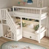 Lit surélevé 90x200 cm bois massif blanc, escalier + armoire intégrée, lit simple pour enfants et ados>ProximaX Clearance
