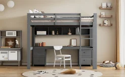 Fortuna lai Lit surélevé 90x200cm, avec bureau et grand rangement, Gris*Enfant Lit Enfant