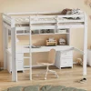 Lit surélevé 90x200cm, avec bureau et grand rangement, Blanc>Fortuna lai Discount