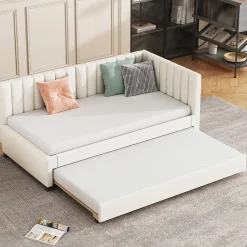Redom Lit tapissé 90 par 200 cm canapé-lit extensible lit multifonction avec sommier lits invités tissu velours beige* Sommier