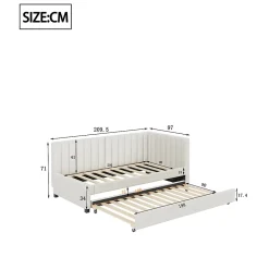 Redom Lit tapissé 90 par 200 cm canapé-lit extensible lit multifonction avec sommier lits invités tissu velours beige* Sommier