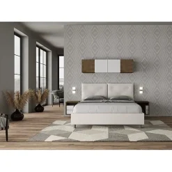 Ityhome Lit tapissé en simili cuir blanc Appia sans sommier 160x190* Lit Coffre
