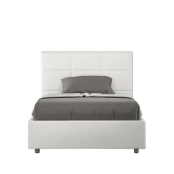 Ityhome Lit tapissé en simili cuir blanc sans sommier Mika 140x210* Lit Coffre