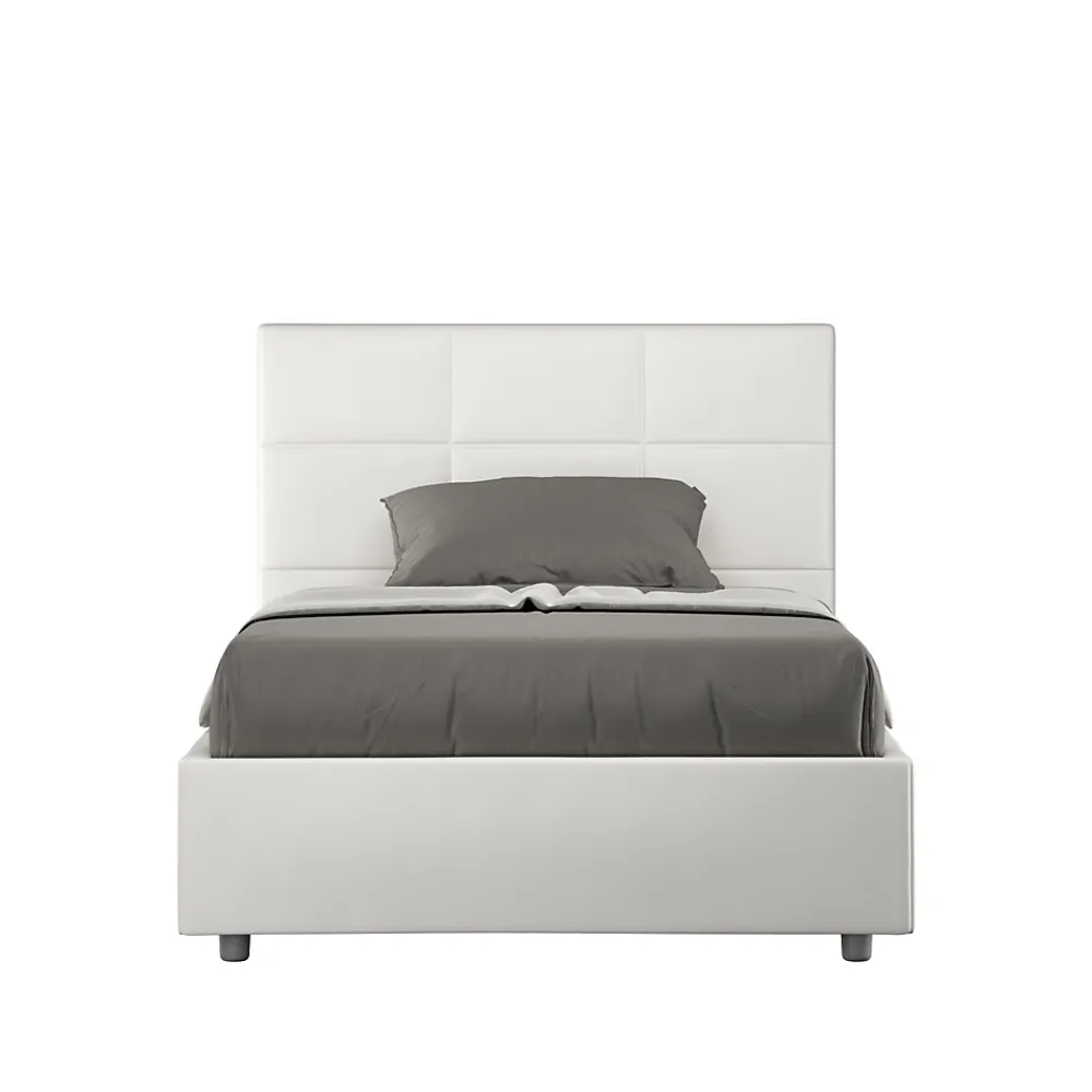 Ityhome Lit tapissé en simili cuir blanc sans sommier Mika 140x210* Lit Coffre