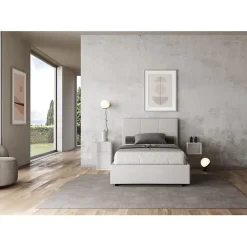 Ityhome Lit tapissé en simili cuir blanc sans sommier Mika 140x210* Lit Coffre
