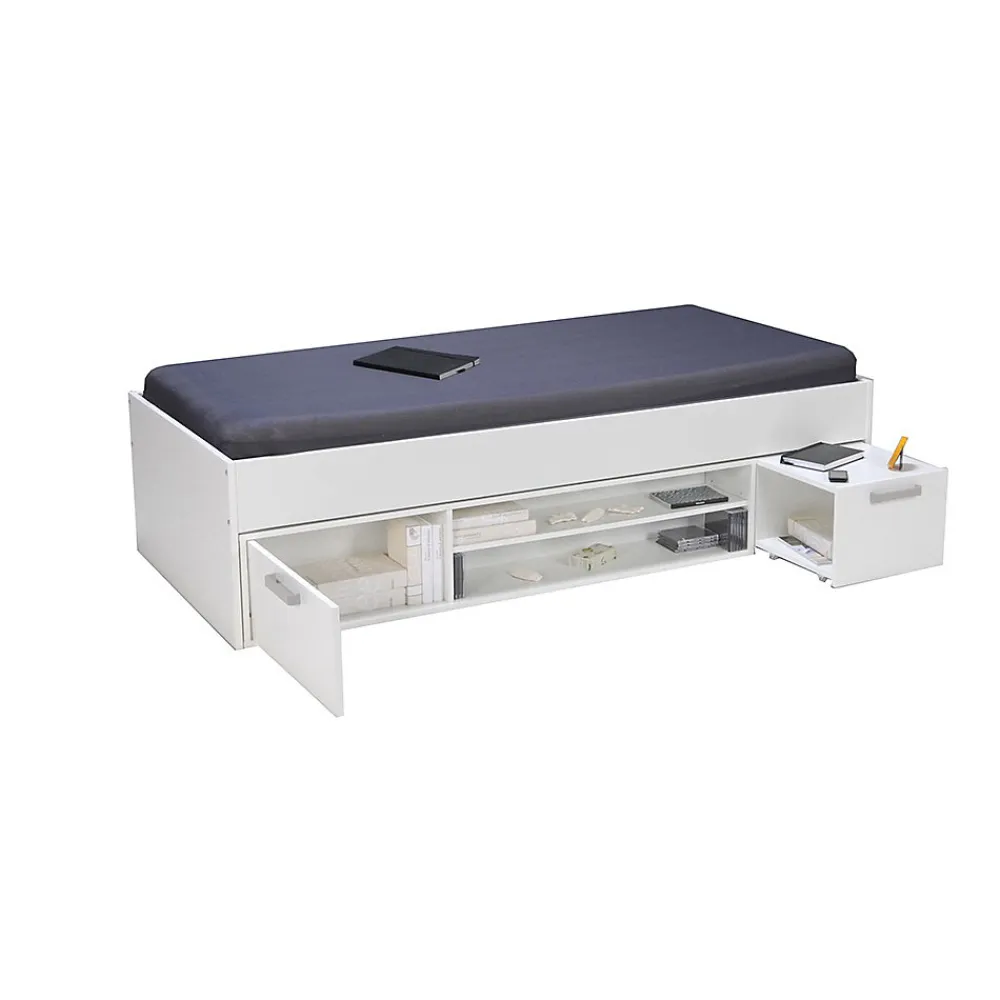 Lit TESS 90x190 + chevet + étagère + rangement / Blanc>Weber Industries Online