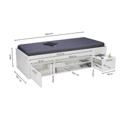 Lit TESS 90x190 + chevet + étagère + rangement / Blanc><noscript><img width=